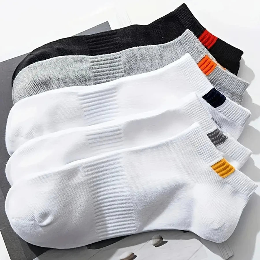 5/10/20/30 Pairs Men Short Socks Fashionable Stripes Sports Style Sweat Absorbing Breathable Soft Comfortable Casual Ankle Socks