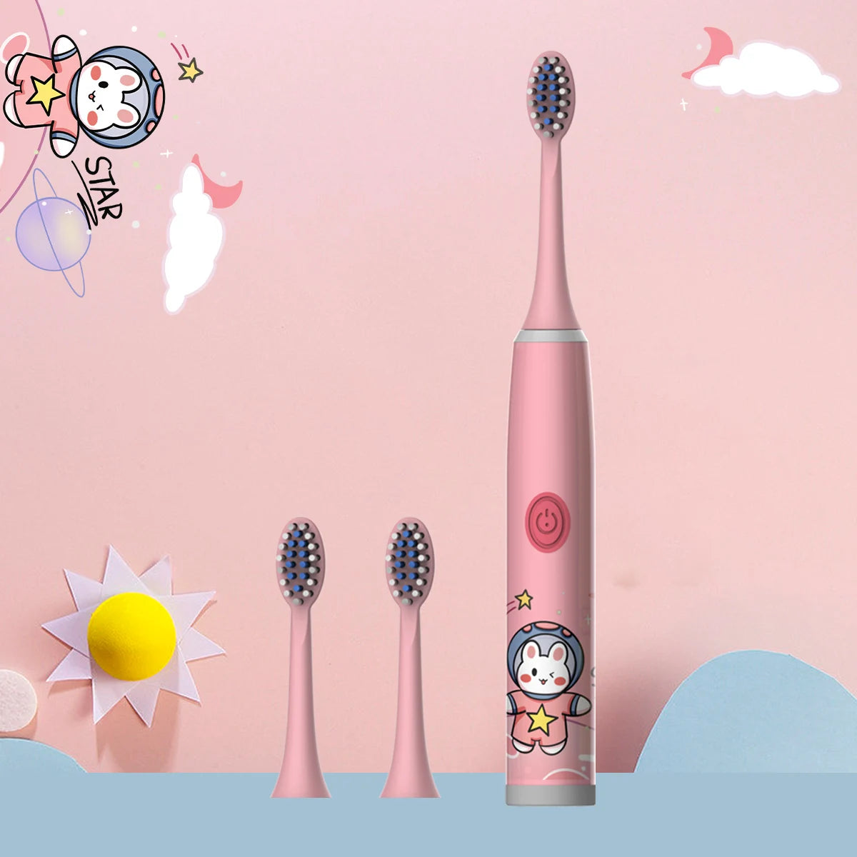 Children's Electric Toothbrush Color Cartoon Space Series Children's Soft Hair Cleaning Brush (Battery Not Included)