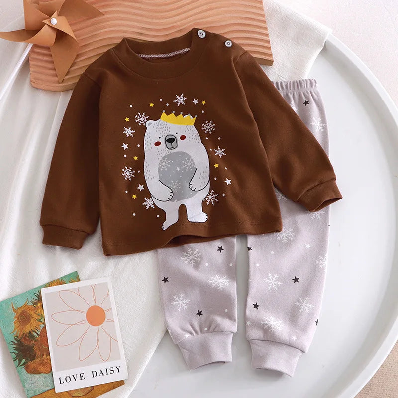 2023 New Kids Boys Girls Pajama Sets Cartoon Print Long Sleeve Cute T-Shirt Tops with Pants Toddler Baby Autumn Sleeping Clothes