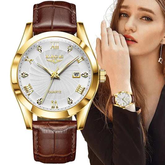 CH.KOUROSH LIGE Women Watch Fashion Leather Military Sport Waterproof Watches For Women Top Brand Luxury Women's Bracelet Watch Reloj Mujer