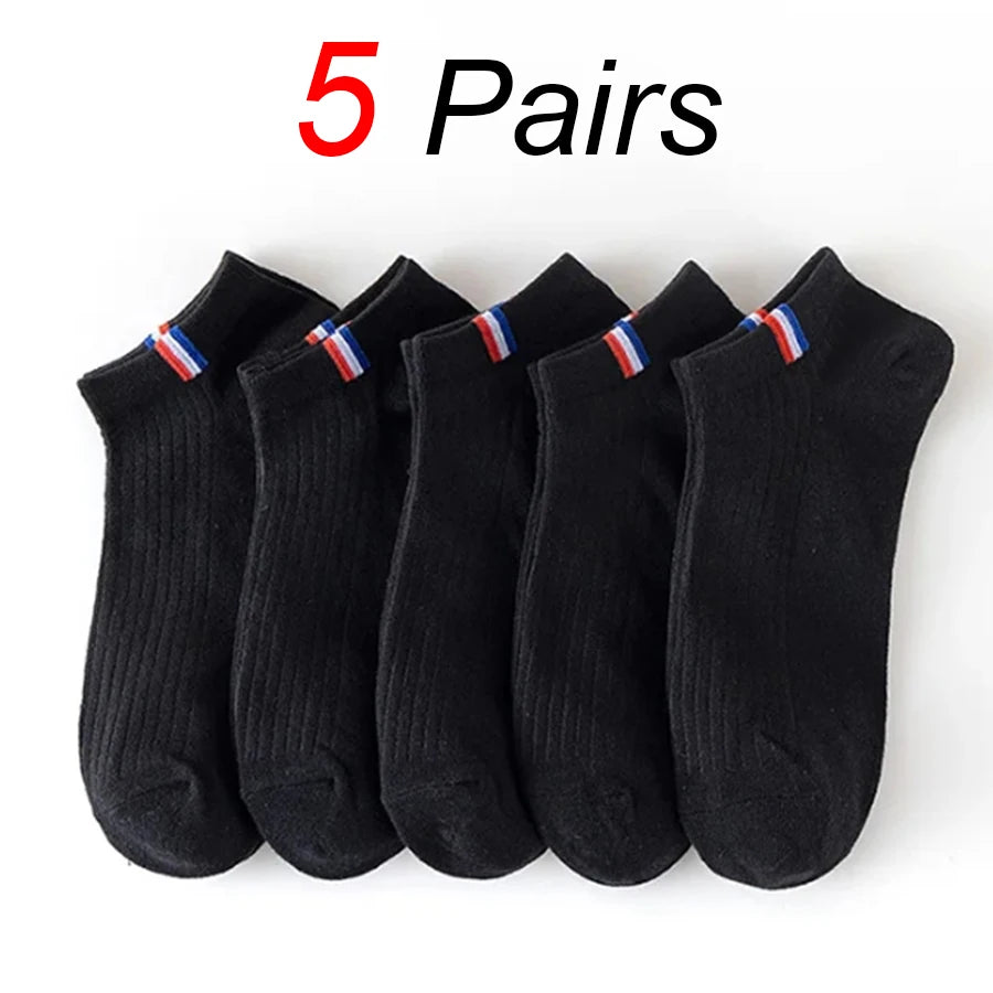 5/10/20/30 Pairs Men Short Socks Fashionable Stripes Sports Style Sweat Absorbing Breathable Soft Comfortable Casual Ankle Socks