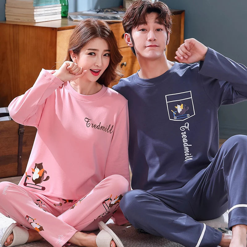 Korean Men Pijamas Set Cotton Women Pajamas Set Autumn Sleepwear Casual Loungewear hombre Mujer Home Clothing Pyjamas Suit