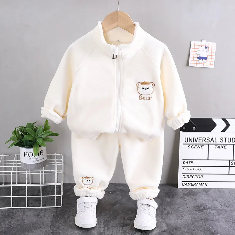 new winter girls plush set for boys casual sports two-piece set for baby toddler outdoor clothing sets