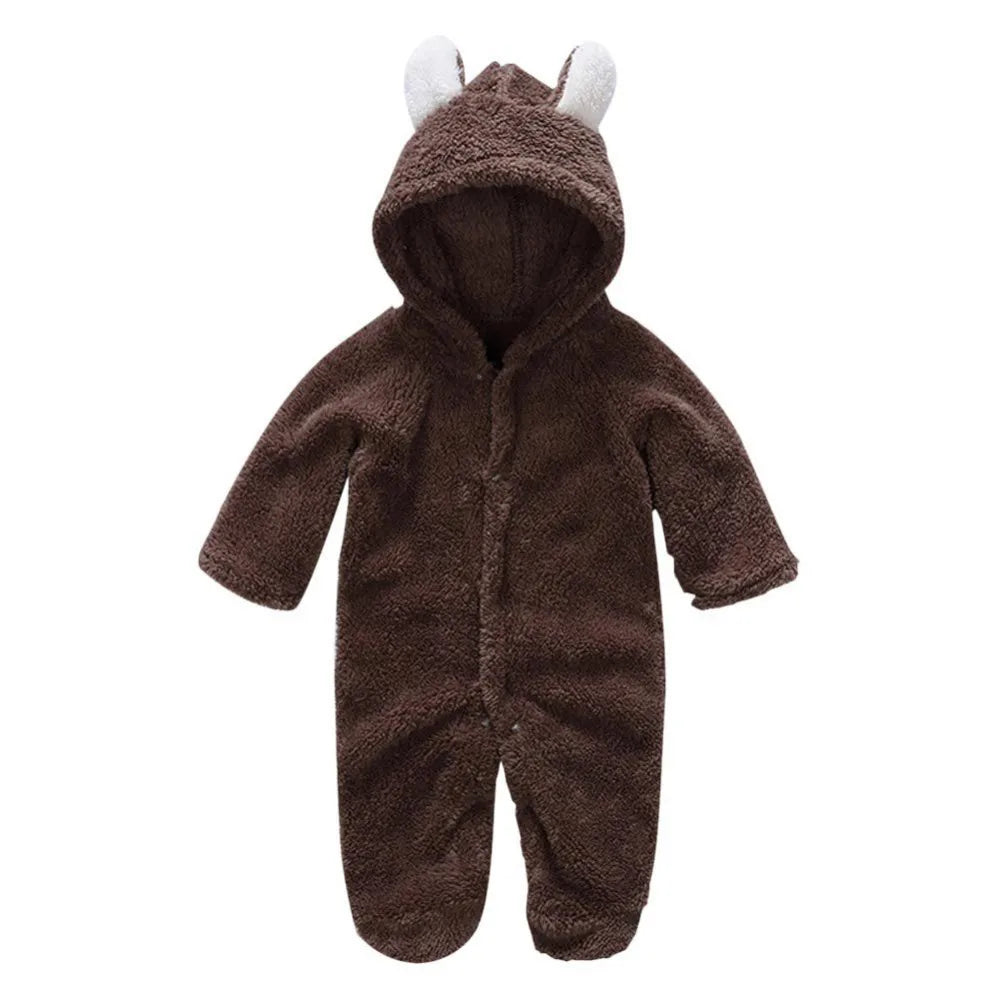 Autumn Winter Baby Romper Boys Girls Ears Hooded Long Sleeve Baby Clothes Solid Newborn  Baby Girl Clothes