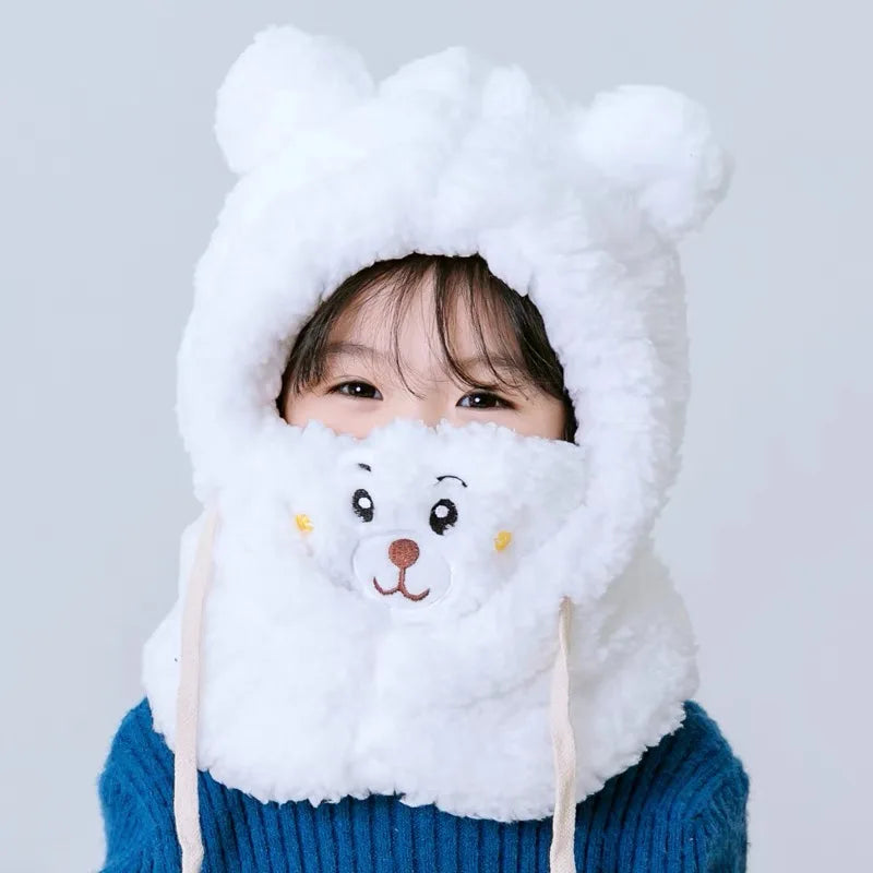 CH.KOUROSH Trend children's hat winter neck one men's and women's baby ear protection face cap cute bear plush warm fashion