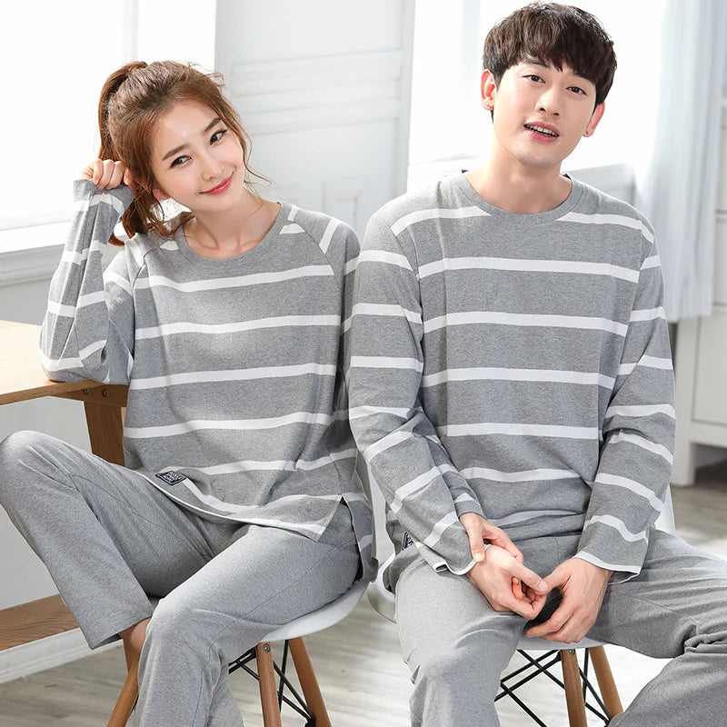 Korean Men Pijamas Set Cotton Women Pajamas Set Autumn Sleepwear Casual Loungewear hombre Mujer Home Clothing Pyjamas Suit