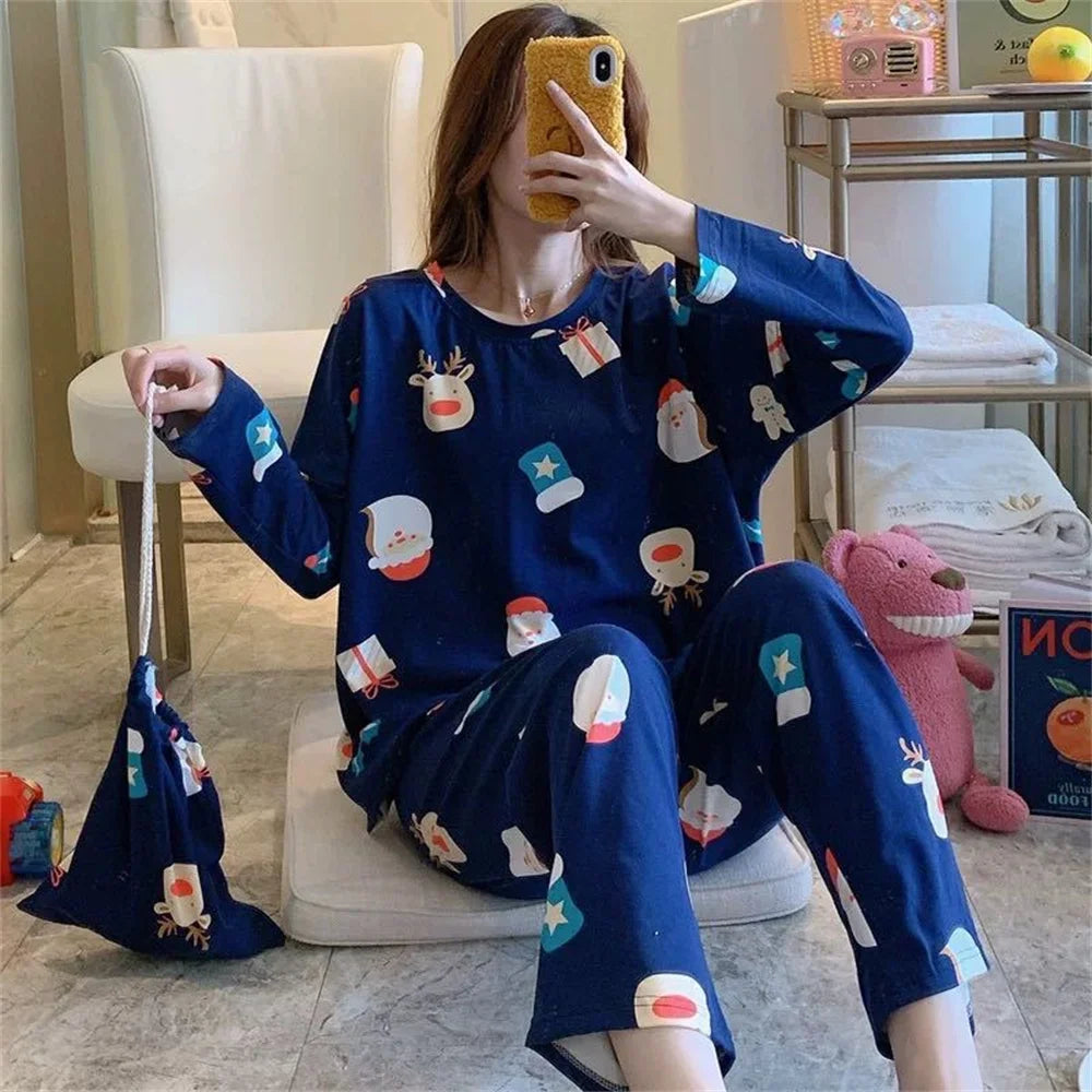 Cute Cartoon Casual Home Clothes New Fashion Women's Sleepwear Suit Long Sleeve Girls Homewear Sets Comfortable Female Pajamas