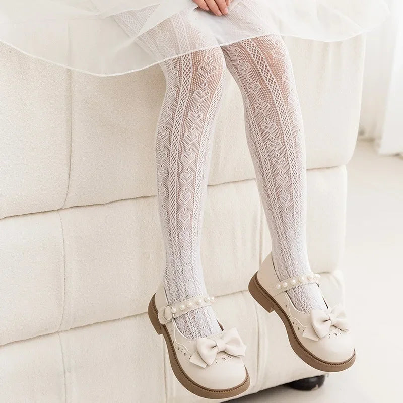 CH.KOUROSH  New Summer Girls Tights Pure Cotton Breathable Mesh Beige White Black Children Princess Pantyhose Lolita Leggings For 2-12y