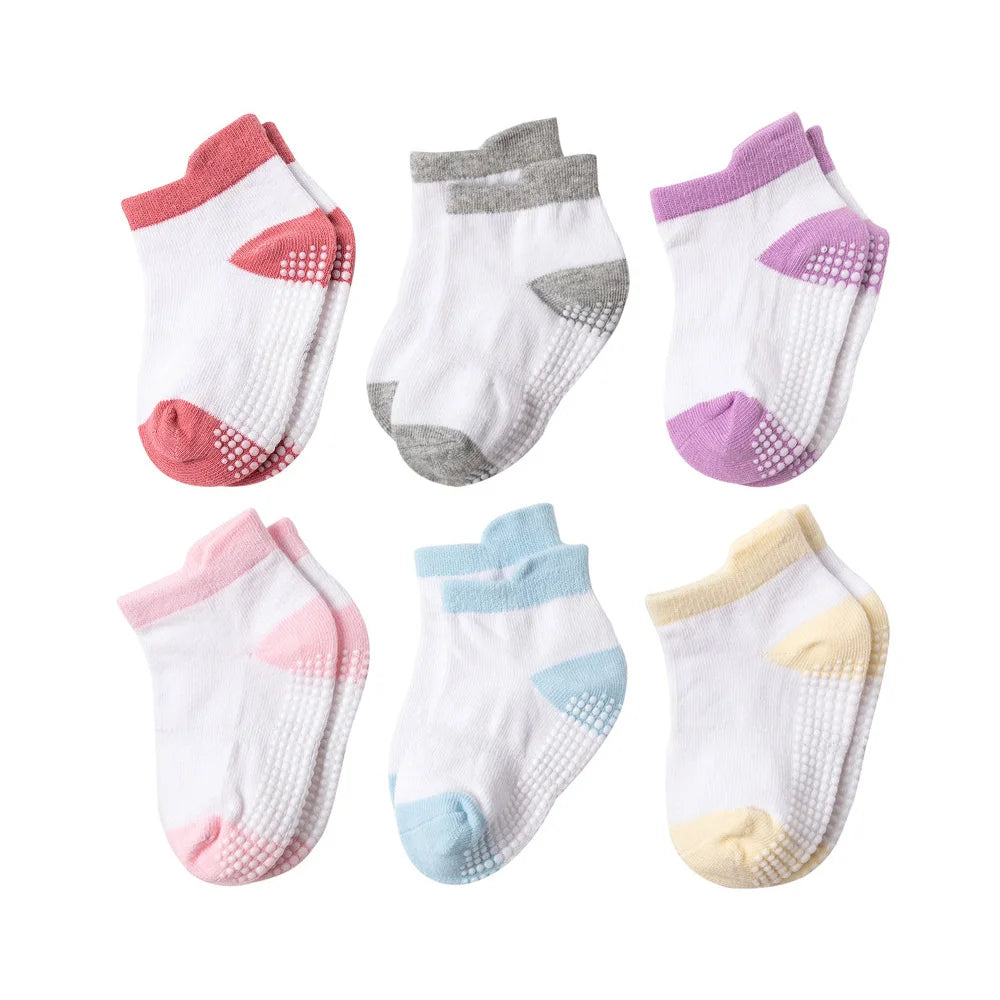 CH.KOUROSH 6Pairs Baby's Non-slip Floor Socks For Toddler Kids Boys Indoor Activities Learn To Walk Ankle Socks