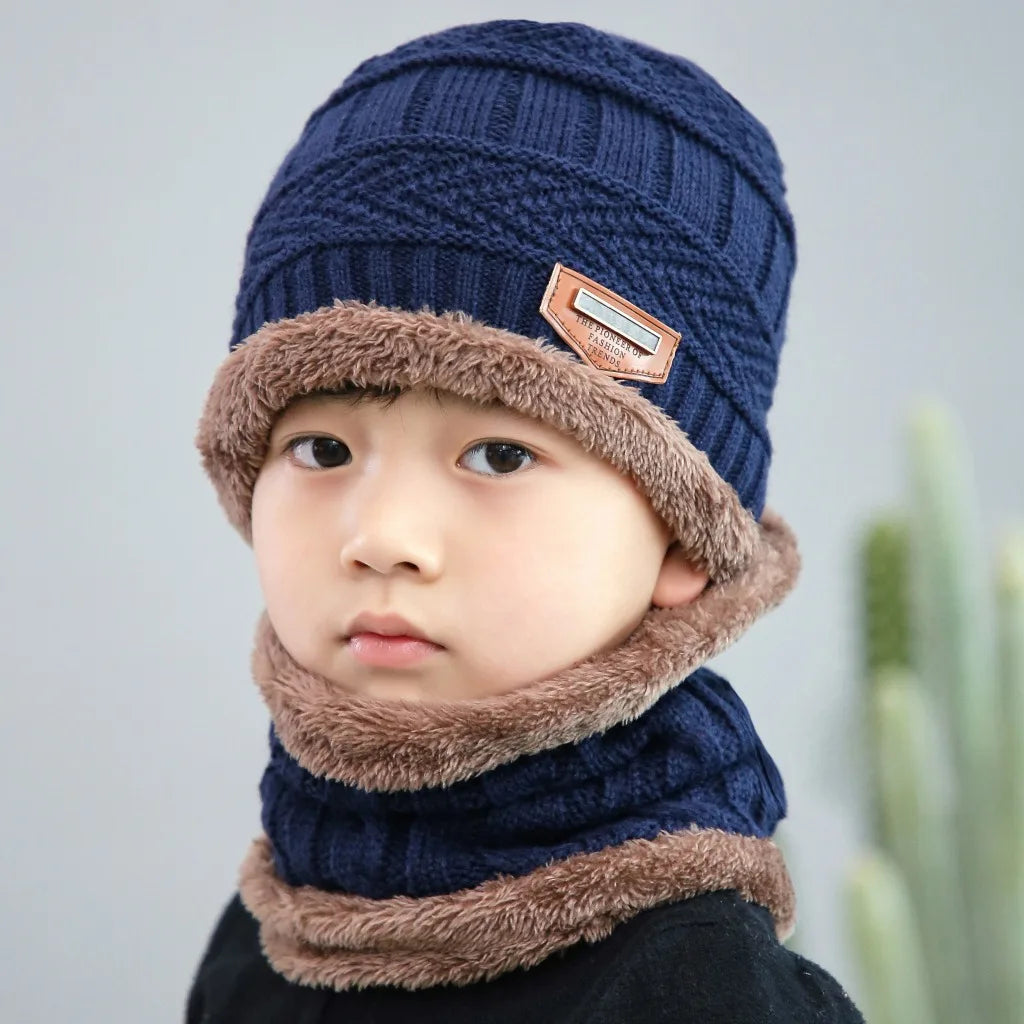 CH.KOUROSH Winter Hat Scarf and Gloves Set Plush Warmer Children Knitted Hat Baby Boys Beanies Cap Neck Scarf Glove Suit For Kids Accessori