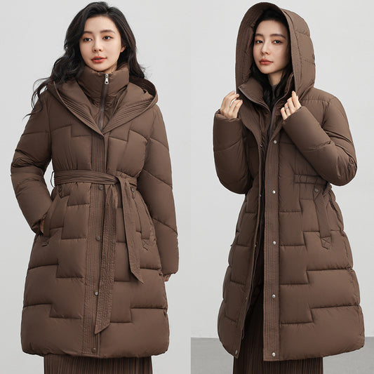 CH.KOUROSH- Women's Winter New Waist Trimming Fashion Mid-length Hooded Below-the-knee Coat