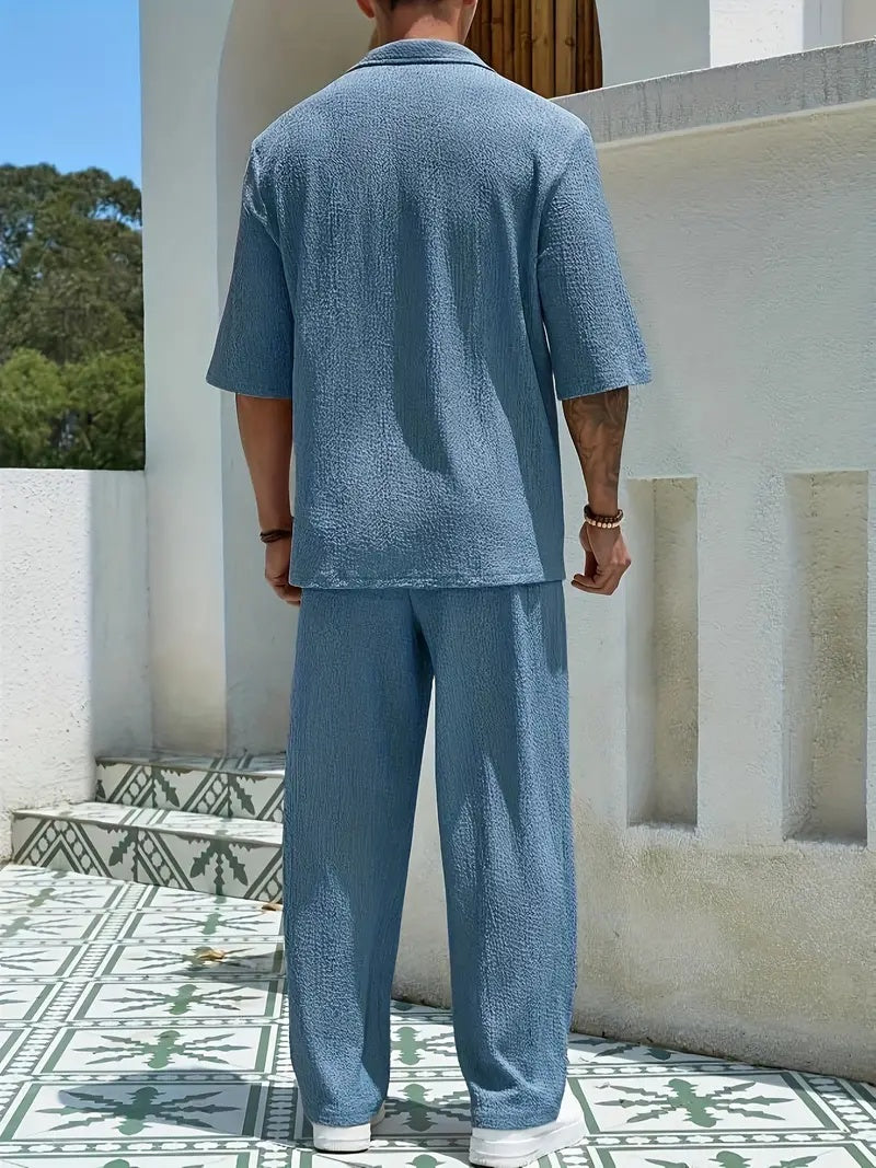 CH.KOUROSH- Men’s Two-Piece V-Neck Set | Casual Pants and Top Outfit for Everyday Wear