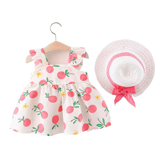 CH.KOUROSH-   Princess Dress with Folding Sun Hat for Toddler Infant Pink Baby Height 100cm