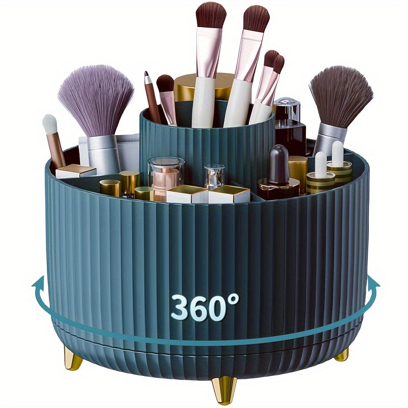 360° Rotating Makeup Organizer - Multi-Functional Plastic Storage for Brushes, Lipsticks, Skincare & Stationery