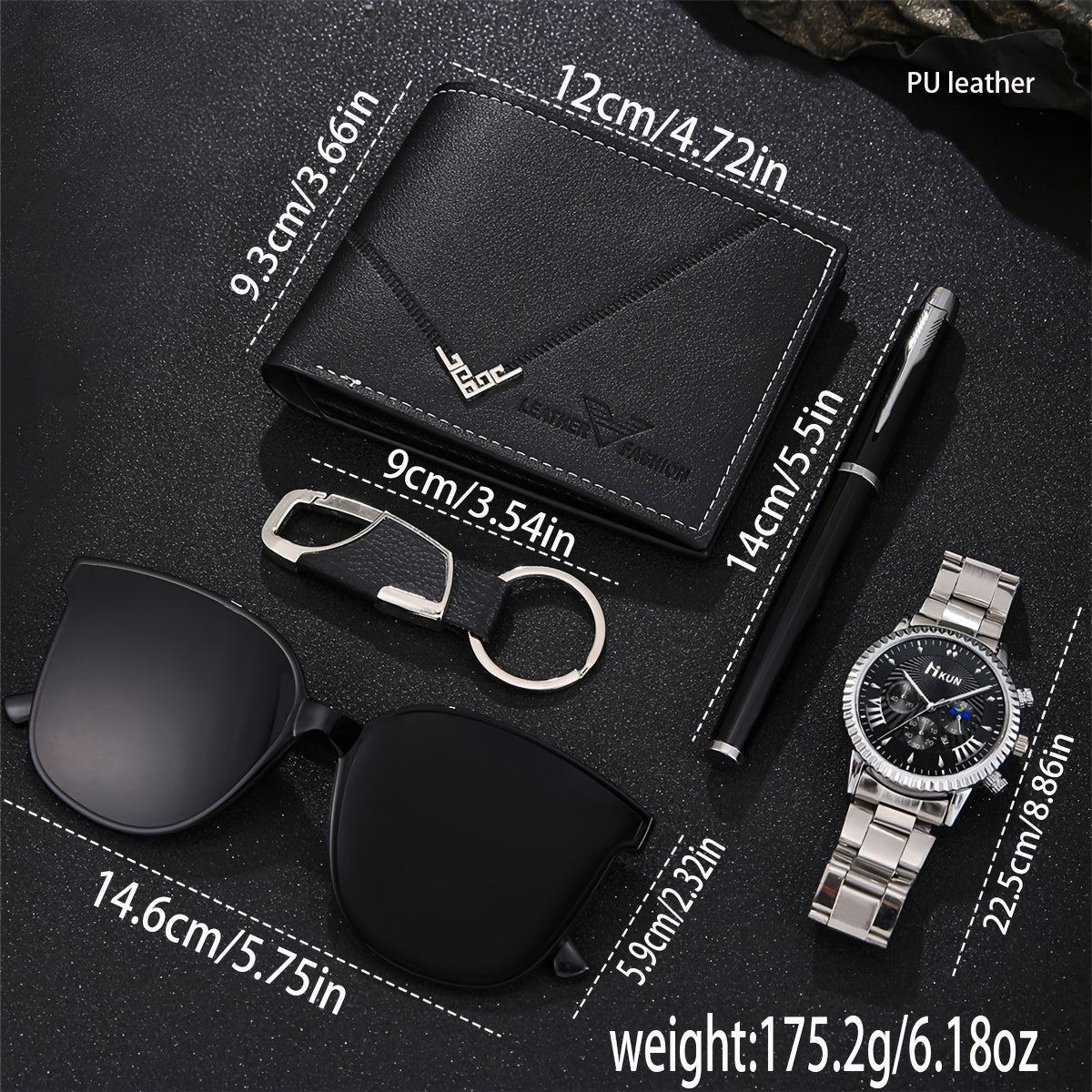 CH.Kourosh- 5pcs Men'S Luxury Gift Set, Simple Style Faux Leather Wallet, Fashion Glasses, Business Watch.