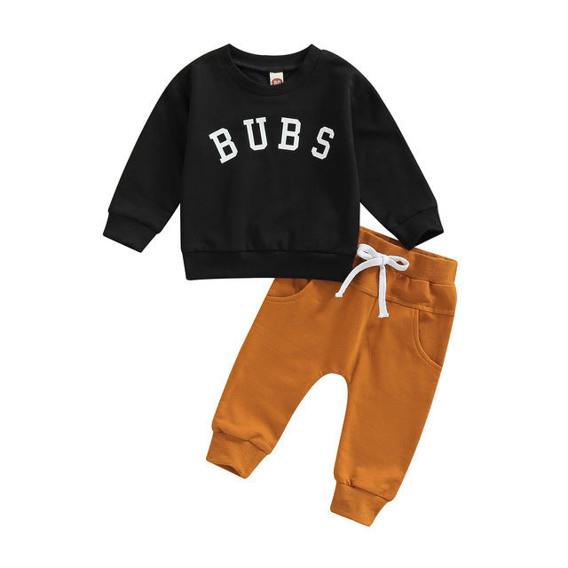 CH.KOUROSH- Children's Clothing Round Neck Letter Print Top Solid Color Trousers