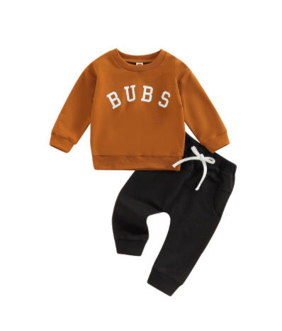 CH.KOUROSH- Children's Clothing Round Neck Letter Print Top Solid Color Trousers