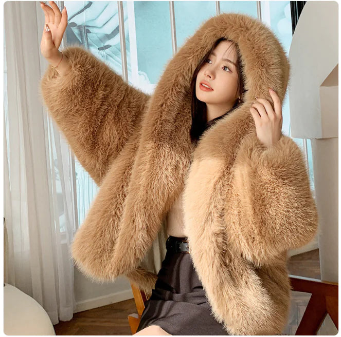 Women's Faux Fox Fur Hooded Coat